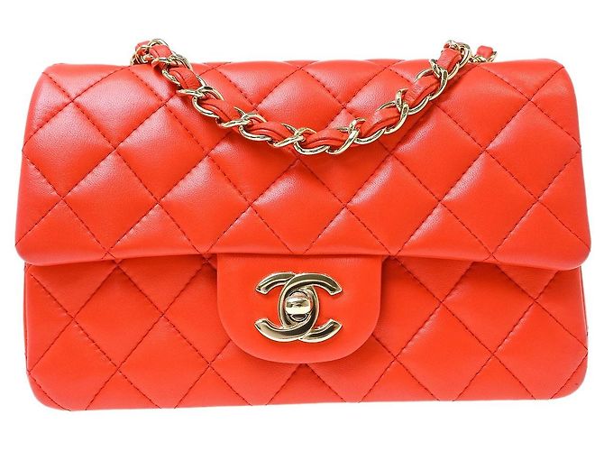 Chanel Classic Single Flap Quilted Lambskin Mini Laranja