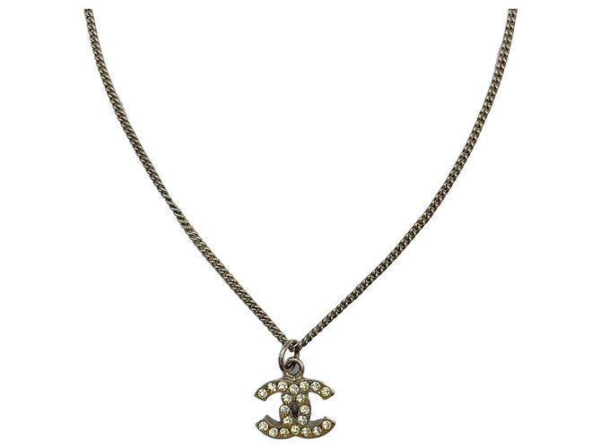 Colar Chanel Coco Mark com strass Prata