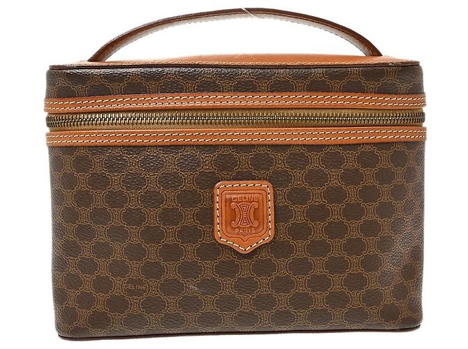 Céline Celine Top Handle Vanity Box Triomphe Coated Canvas Marrone