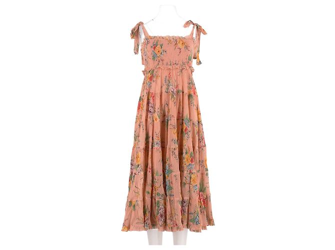 Vestido largo de seda rosa con estampado floral Zimmermann