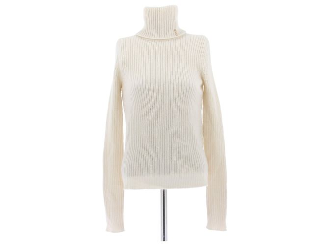 Saint Laurent Rollkragenpullover aus Wolle Beige