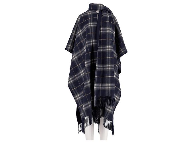 Eric Bompard Navy Blue Wool Poncho