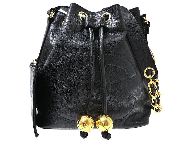 Chanel Vintage CC Drawstring Bucket Caviar Small Noir