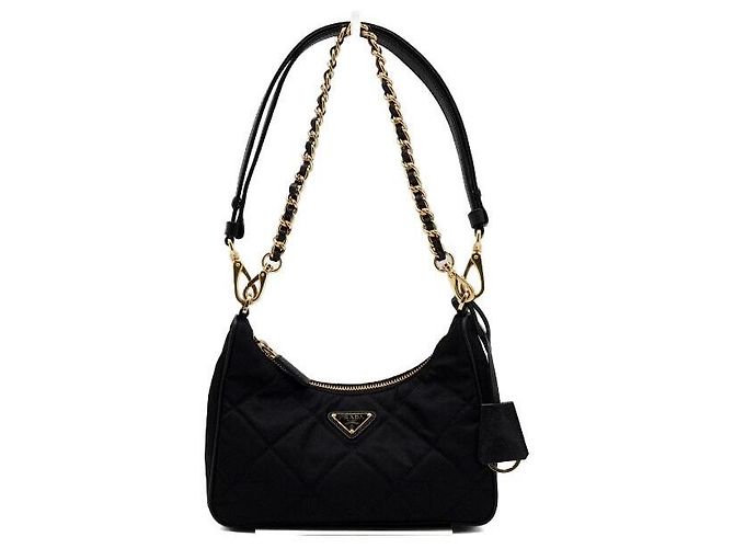 Prada Re-Nylon gesteppte Mini-Tote- und Schultertasche mit Steppnähten Schwarz