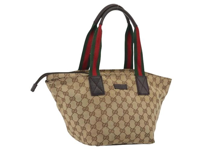 GUCCI GG Canvas Web Sherry Line Handtasche Beige Silver 131228