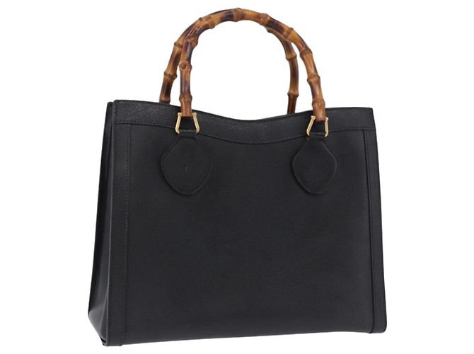 GUCCI Bolsa de Mão Bamboo Couro Preto Tom Dourado