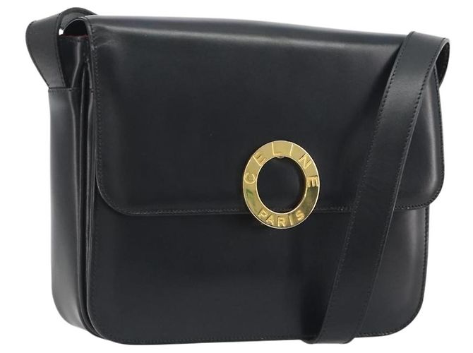 Céline CELINE Circle Shoulder Bag Leather Black Gold