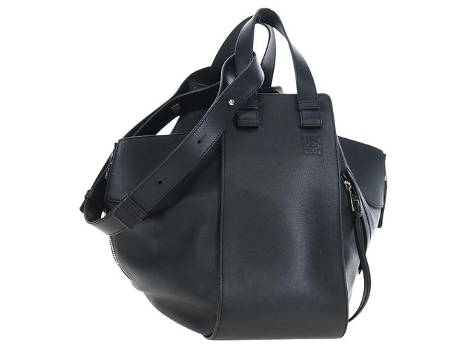 LOEWE Hammock Medium Hand Bag Leather 2way Black Silver