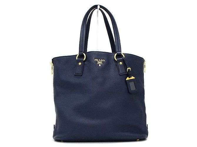 Prada Borsa a tracolla Navy Vitello Daino con cerniera laterale Blu