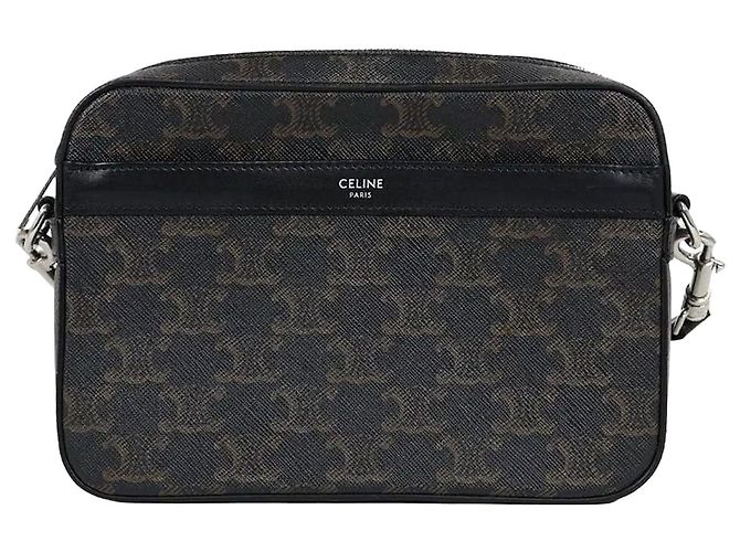 Céline Borsa Messenger Small in tela Triomphe e pelle di vitello Nera Nero