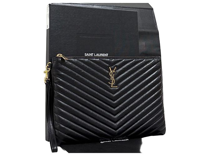 Saint Laurent Clutch Matelassé New Medium Black Preto
