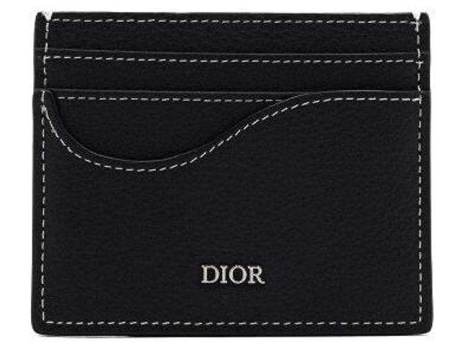 Dior Black Grained Leather Saddle Card Holder