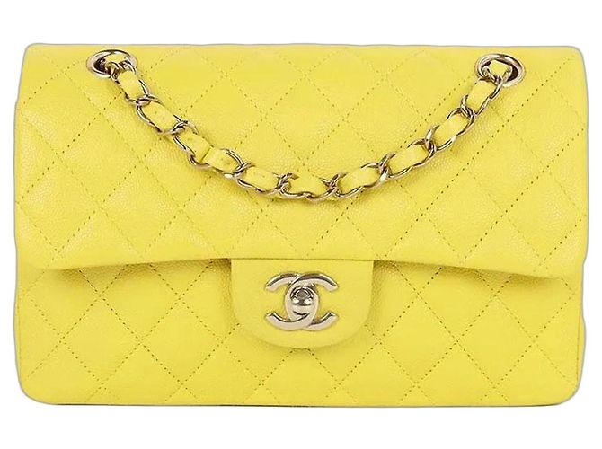 Chanel Sac Classic Flap Small Jaune avec hardware doré