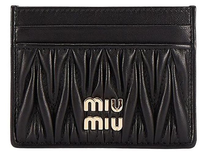 Miu Miu Tarjetero Matelassé Logo Dorado Negro