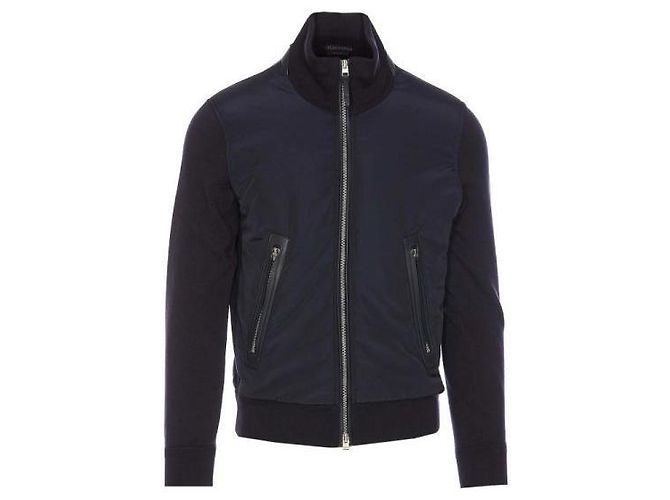 Tom Ford Light Nylon Front Merino Zip Jacket Blue