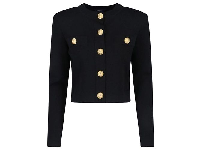 Balmain Round Collar Compact Viscose Cardigan Black