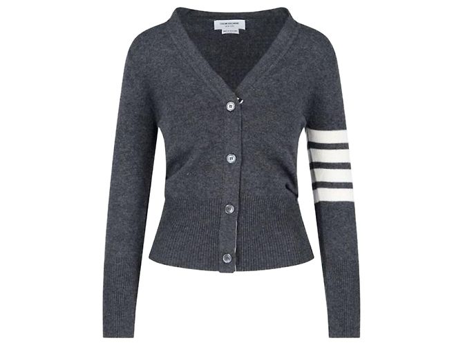 Thom Browne Cardigã clássico de cashmere com decote em V Marrom