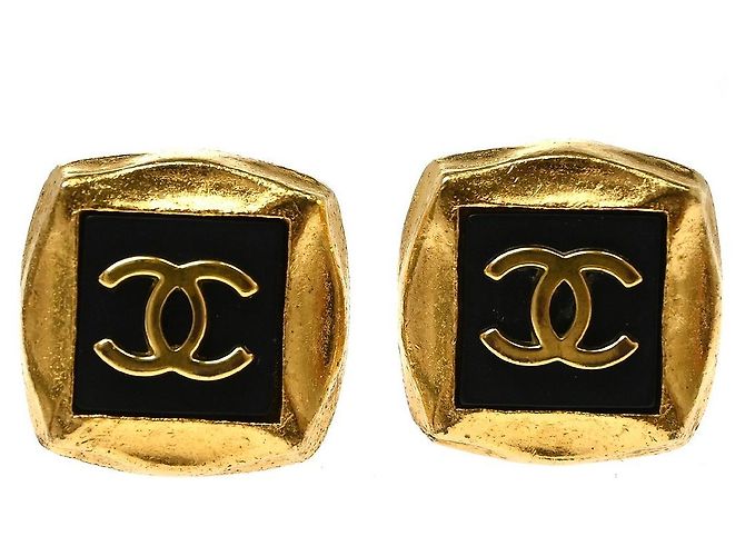 Chanel Vintage CC Square Clip-On Metal D'oro