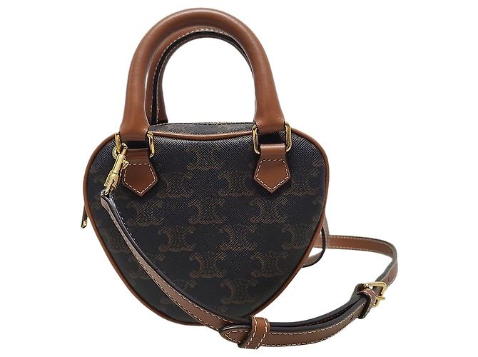 Céline Bolsa de mão e tiracolo média Triomphe Canvas Heart Tan Marrom