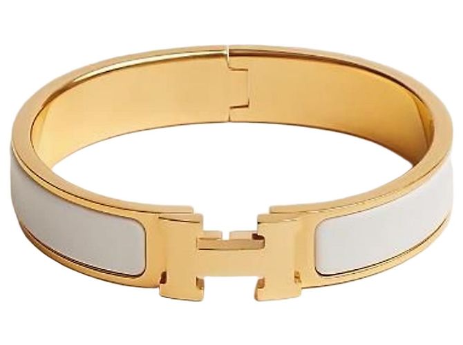 Hermès Click Blanc Bangle Bracelet Gold White