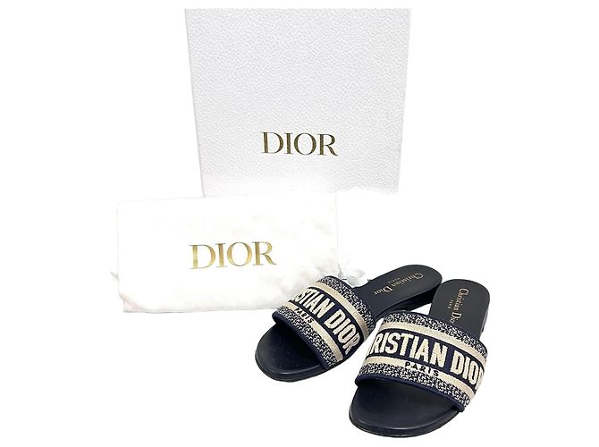 Dior Mule Slipper Dway in cotone ricamato Deep Blue
