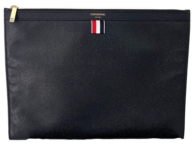 Thom Browne Three Stripe Medium Clutch Bag Black