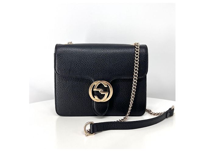 Gucci Bolsa Crossbody de Corrente Entrelaçada Preta Preto