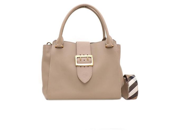 Burberry mala Tote e mala de ombro com fivela em couro granulado Marrom