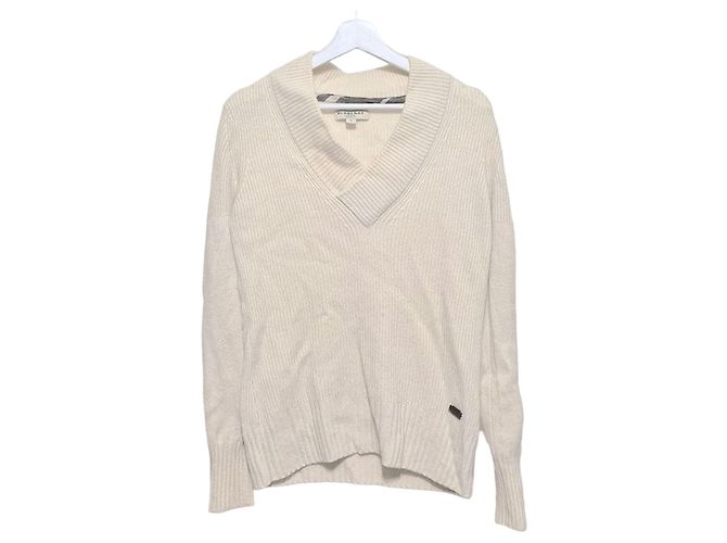 Burberry Kaschmir-Strickpullover langärmlig Weiß