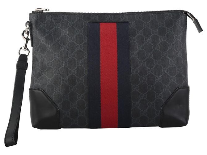 Gucci Clutch GG Supreme Web con tracolla da polso Nero