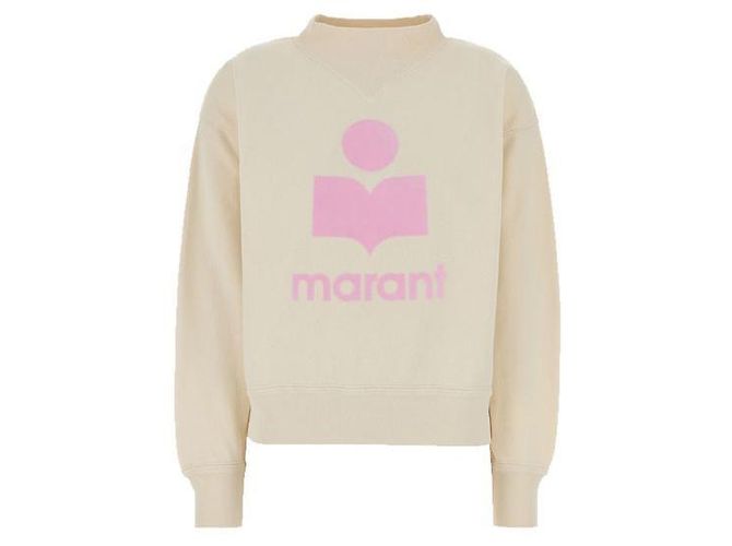 Isabel Marant MOBY Samt-Sweatshirt mit Logo Ecru Pink Weiß