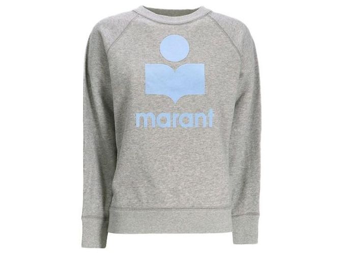 Isabel Marant Velours-Sweatshirt mit Logo Gray Ice Blue Blau
