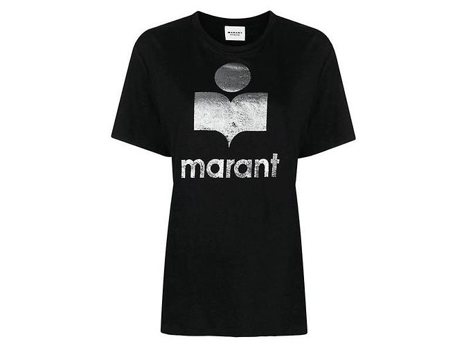 Isabel Marant Leinen-T-Shirt mit Logo Schwarz
