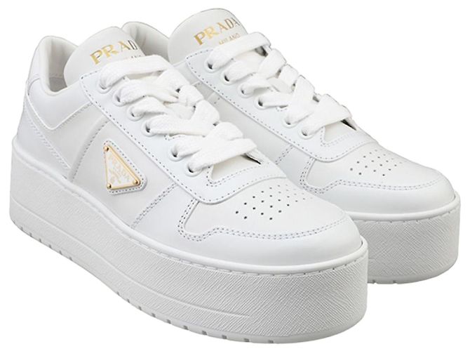 Prada Downtown Bold Leder-Sneaker für Damen White Weiß