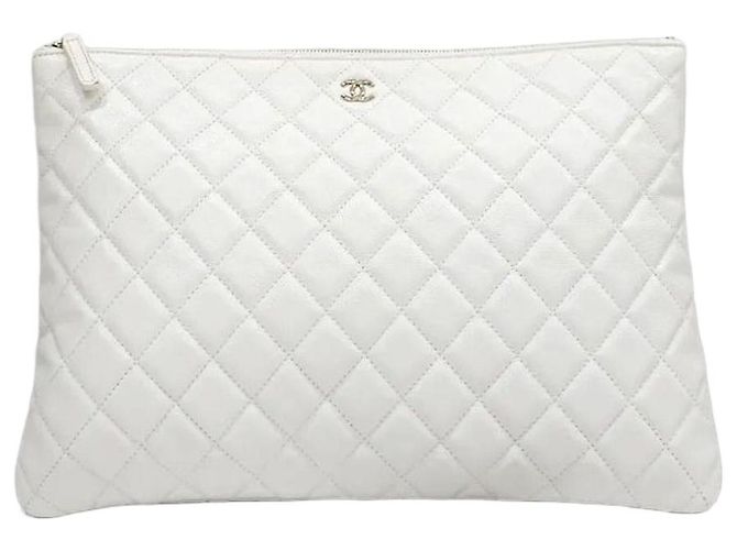 Chanel Classic Clutch Large Caviar White Gold Weiß