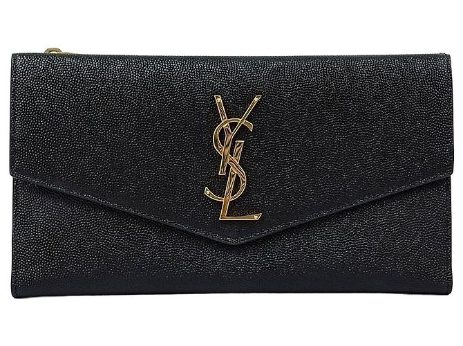 Saint Laurent Uptown Gold Long Wallet Black