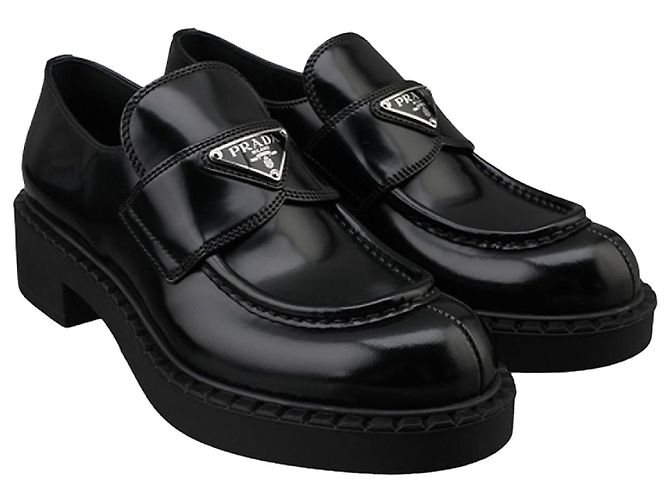 Prada Brushed Leather Loafers Black