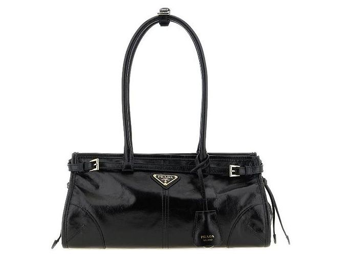 Prada Borsa a Tracolla Bonny Medium Logo Dorato Nero