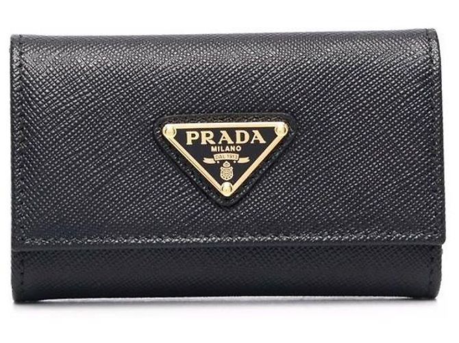 Prada Saffiano Triangle Logo Key Case Black QHH