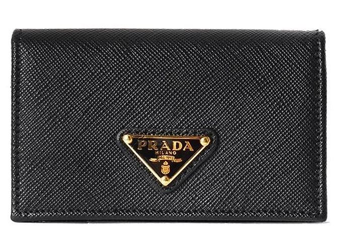Prada Saffiano Triangle Logo Card Holder Black
