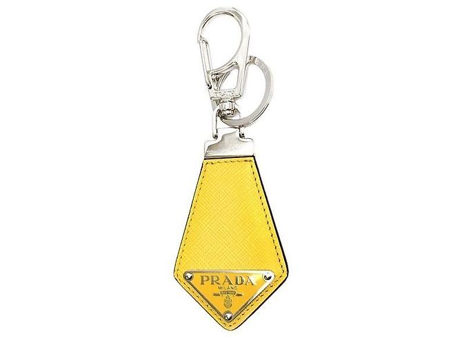 Prada Porte-clés Saffiano avec logo triangle Jaune