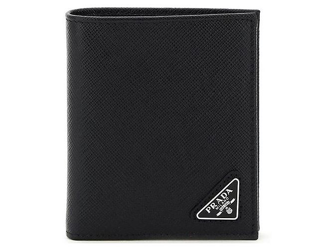 Prada Saffiano Triangle Logo Bi-fold Wallet Black