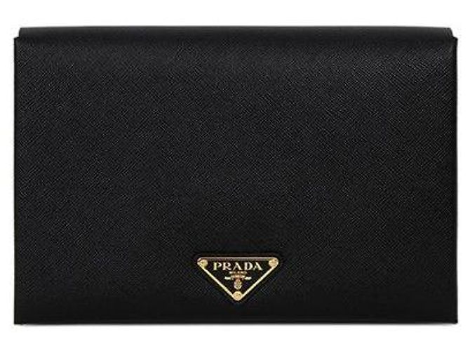 Prada Pochette à documents Saffiano avec logo triangle Noir Rouge