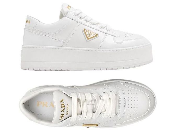 Prada Baskets Downtown Logo Triangle White Blanc