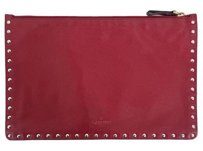 Valentino Garavani Rockstud Leder-Clutch Rot Medium