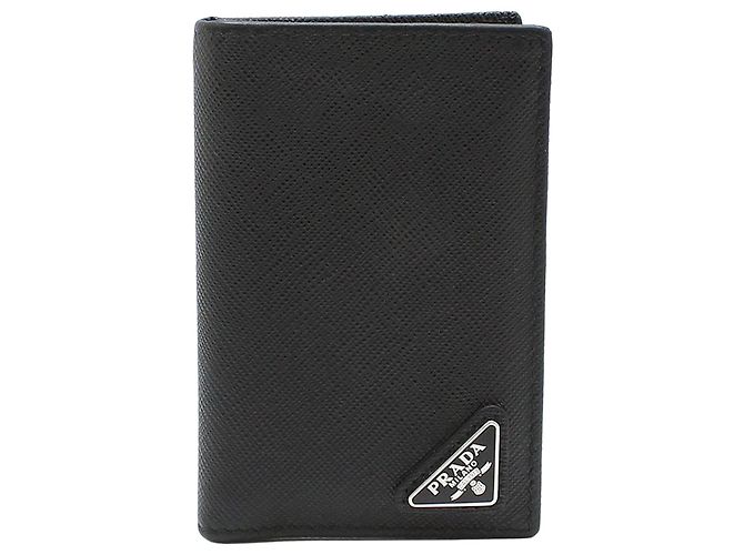 Prada Portacarte con logo Triangle in pelle Saffiano nera Nero