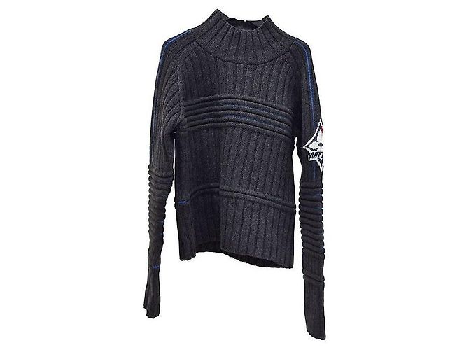 Louis Vuitton Pullover Knit Dark Gray Wool Brown