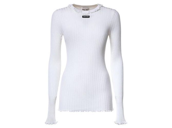 Miu Miu Seidenpullover mit Rundhalsausschnitt Weiß