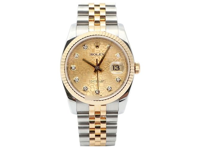 Rolex Orologio Combinazione Uomo Datejust con Quadrante Computer e Diamanti Originali Giallo