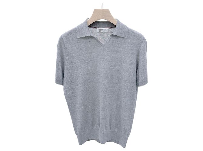 Brunello Cucinelli Polo de manga corta de algodón Gris Castaño